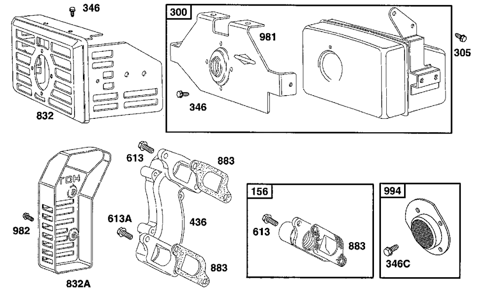 Muffler Grp, Manifold Diagram and Parts List for 161432-0126-XX  Briggs and Stratton Engine